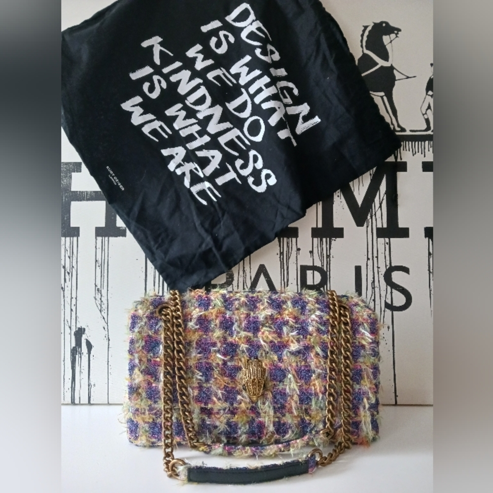 Kurt Geiger The Kensigton Tweed Large Crossbody/ Shoulder Bag+Dust Bag,14" Lengh - Picture 4 of 16